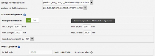 Testartikel Flächenrechner in mm